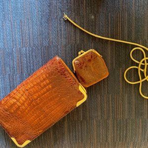 Vintage Authentic Crocodile Clutch and Change Purse with Removeable Chain